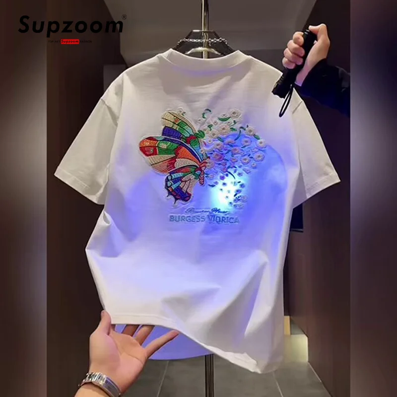 Supzoom Top Fashion Summer Leisure Embroidered Colorful Butterfly Pure Cotton Embroidered Summer New Loose Short Sleeved T-shirt