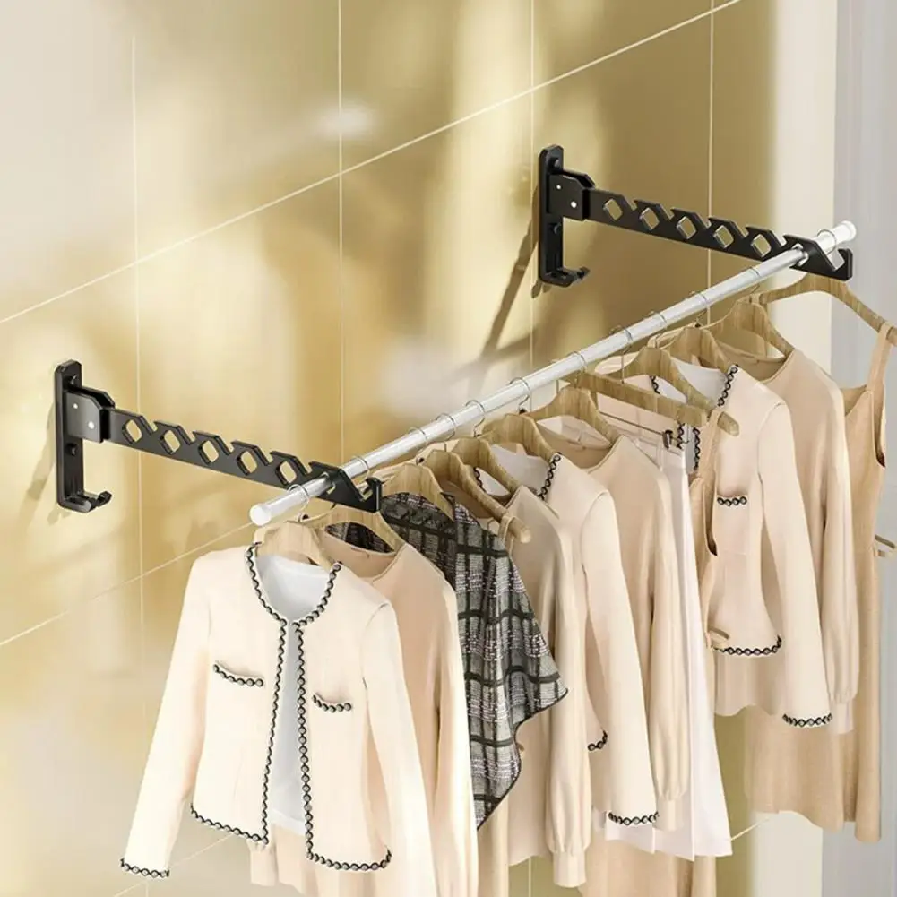 Windproof Hanger Holder Space-saving Foldable Clothes Hanger Rack Wall Mount Windproof Anti-slip Organizer for Modern Indoor