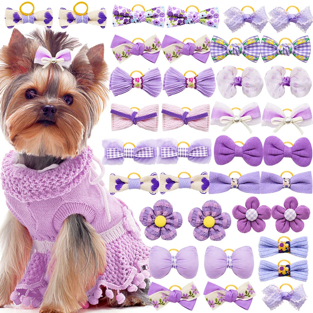 أربطة مطاطية مصنوعة يدويًا للكلاب ، إكسسوارات شعر صغيرة ، إكسسوارات العناية بالقطط ، أقواس 10 من الأربطة المطاطية الحساسة