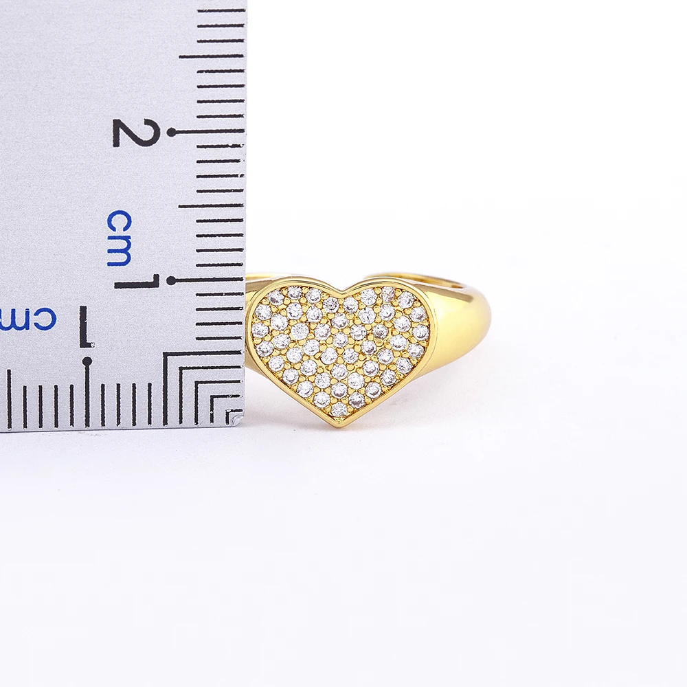 Nidin Charm Heart Shape Inlaid Shiny Crystal Zircon Opening Adjustable Ring Women Elegant Wedding Ring Anniversary Romantic Gift