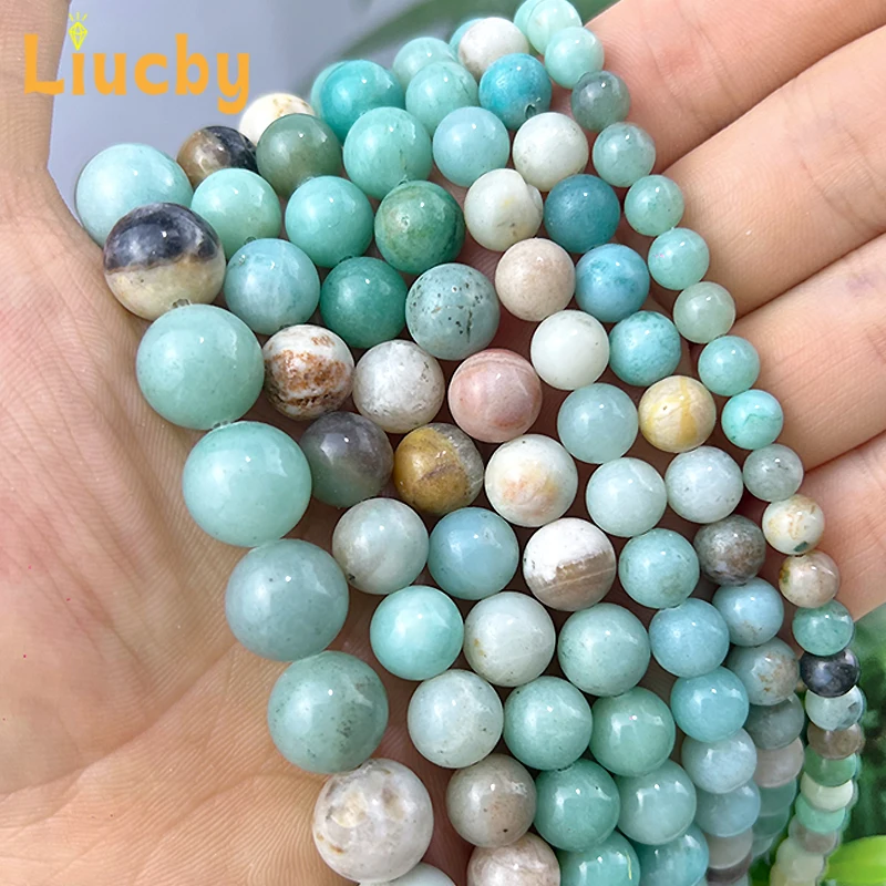 DIY-Fußkettchen, Armband, Ohrringe, Naturstein, gemischte Amazonit-Perlen, glatte, handgefertigte Perlen für die Schmuckherstellung, 15 Zoll, Großhandel, 4/6/8/10/12 mm. – Detail 3