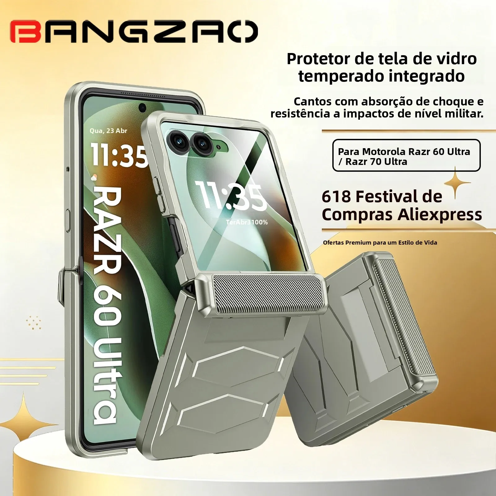 Promoção 618! Para Motorola Razr 60 Ultra/70 Ultra, Vidro Temperado HD Integrado, Proteção Contra Quedas de Grau Militar, Capa de Proteção para Dobradiça - Titânio
