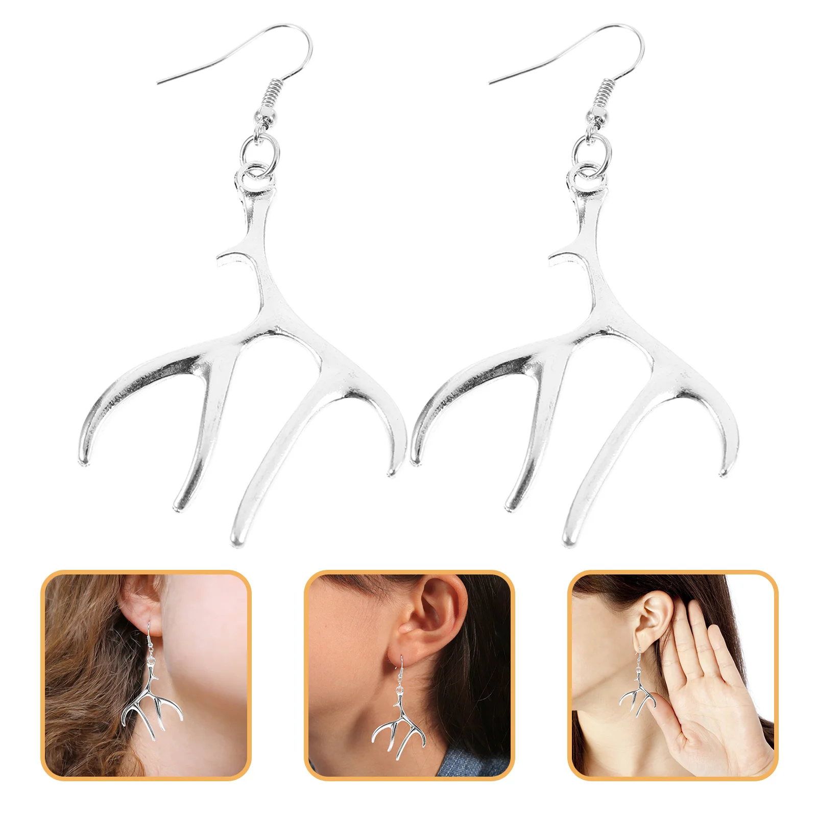 

1Pair Christmas Party Jewelry Antlers Style Dangle Earrings Hard Smooth Alloy Women's Xmas Gift Eye Catching Festive Accessory