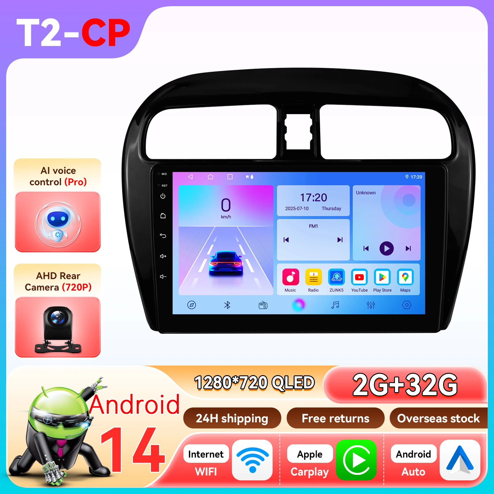 2Din Android Autoradio voor Mitsubishi Mirage 2012-2023 Space Star Dodge Attitude Draadloze Carplay GPS Door Snapdragon 6115 Speler