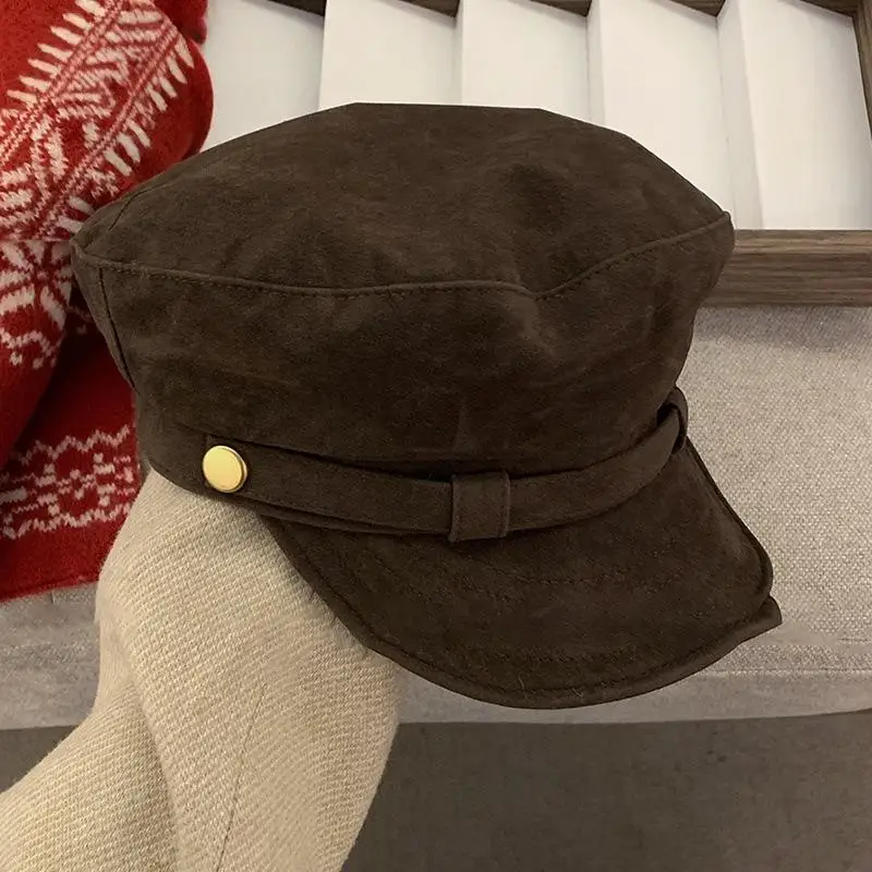 Retro Suede Beret Hat For Women Flat Top Newsboy Cap Autumn Winter Briti Sle Casual Foldable Warm Hat.