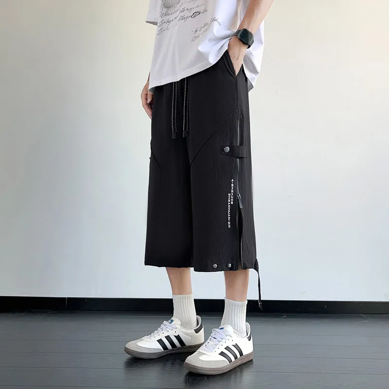 

New Casual Men's Drawstring Waist Calf-Length Pants 2026 Summer Outwear Loose Thin Shorts Joggers Youth Straight Legging Trouser