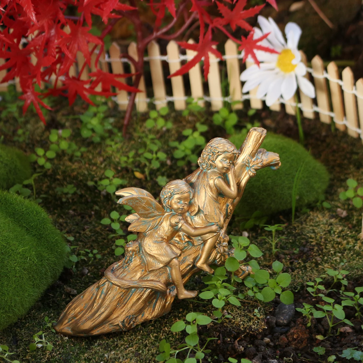 1 piece of copper sleeping sisters flower fairy, garden bonsai decoration ornaments, desktop decoration resin crafts