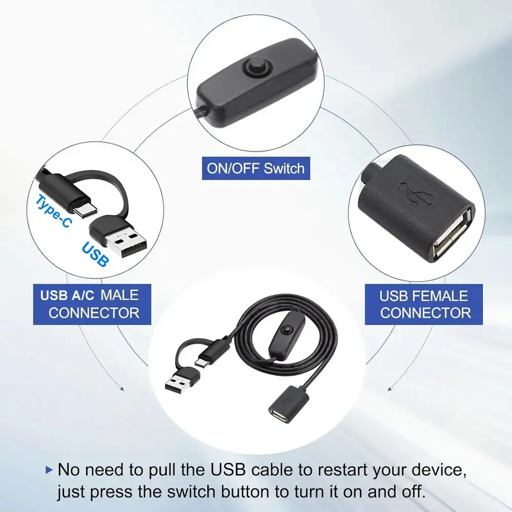 2 in 1 USB C Type C to USB 2.0 OTG Adapter Cable With Switch, USB Male to Female Extension Cord for Charging Data Sync