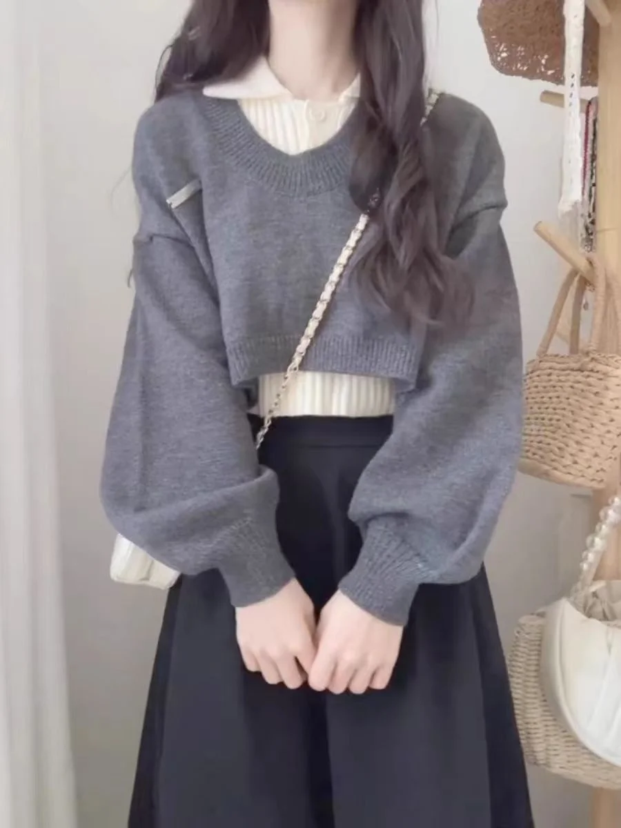 المرأة محبوك Ne ort سترة علوية قطعتين مجموعة الخريف الشتاء كلية Sle Faion طويلة Sve طول منتظم