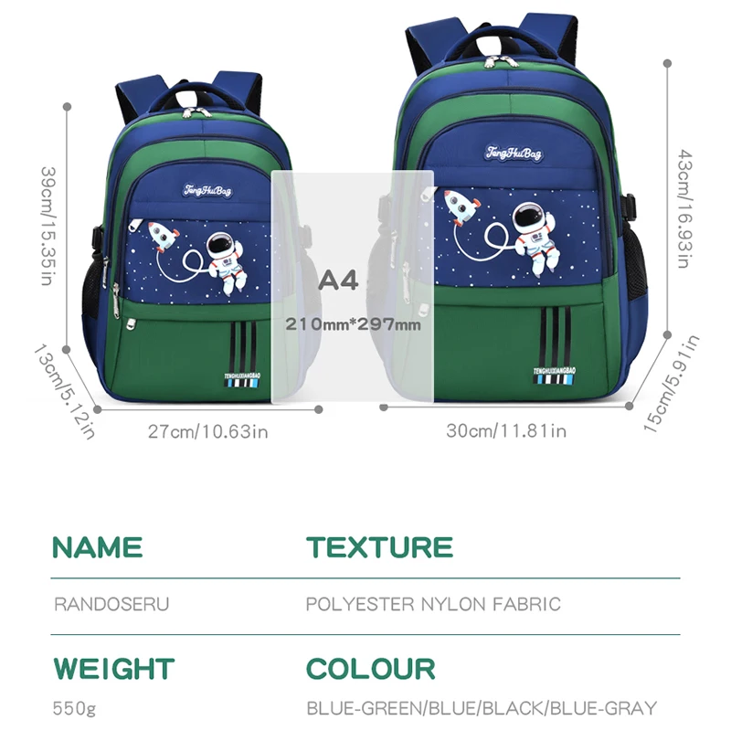 New Shoulder Bag Elementary School Boys Schoolbag Boys 1,2,3,4,5,6 Grade 6-12 years old Astronaut Astronaut Laptop Backpack Wate