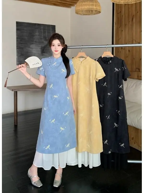 

Пышное женское китайское Ципао, новый стиль Cheongsam, облегающее летнее платье с чехлом на животик, модная китайская традиционная женская одежда