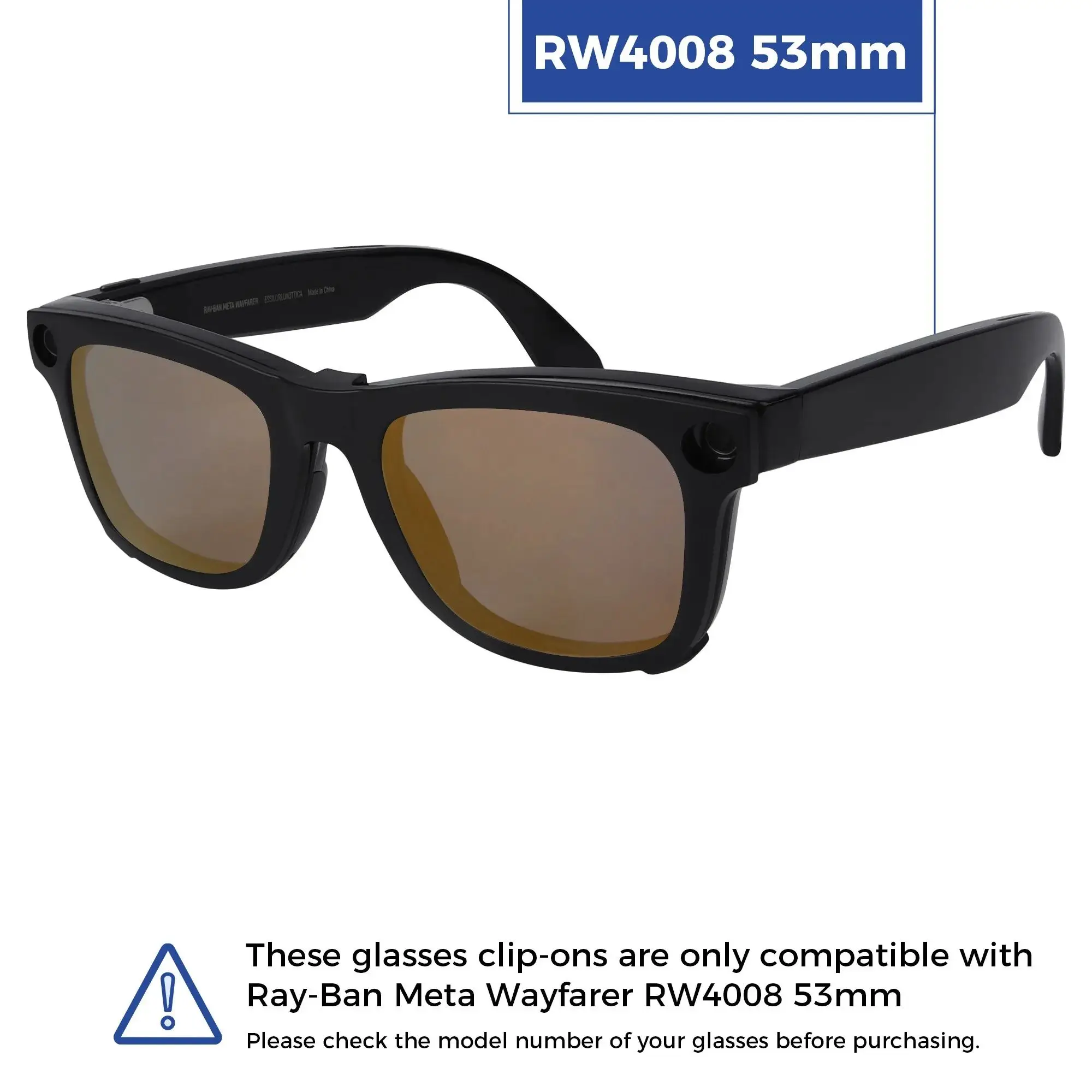 Rarayvix Polarized External Mount Clip-on Black for Ray-Ban Meta Wayfarer RW4008 53mm for Men Women UV Protection Sunglasses