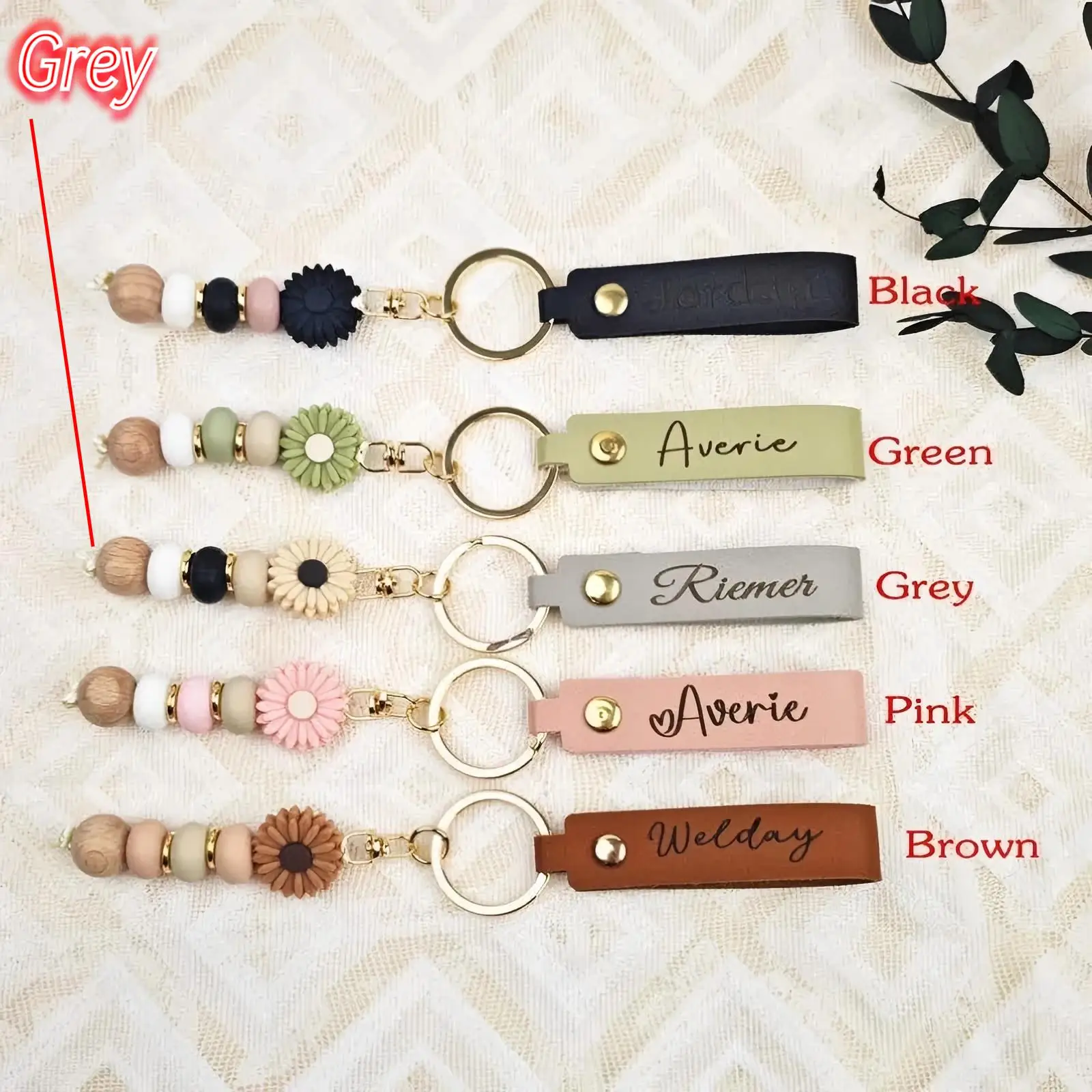 Personalised Daisy Beaded Keyring Gift