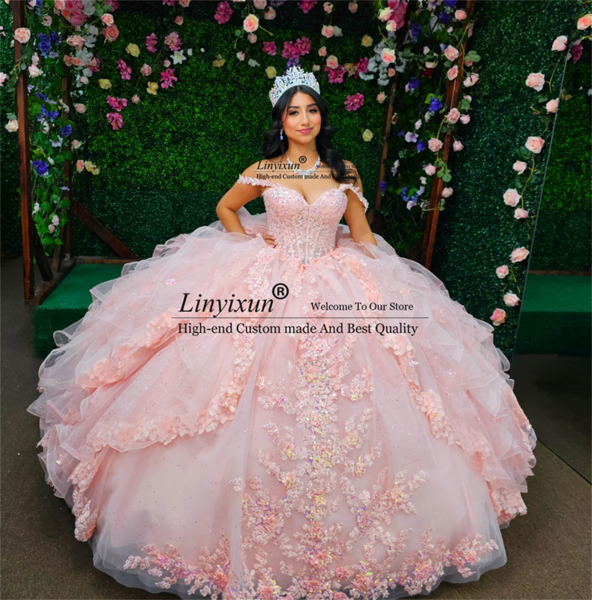 

Princess Ball Gown Quinceanera Dress With Appliques Lace Sequins Customized Off Shoulder Sweet 16 Birthday Vestidos De 15 Anos