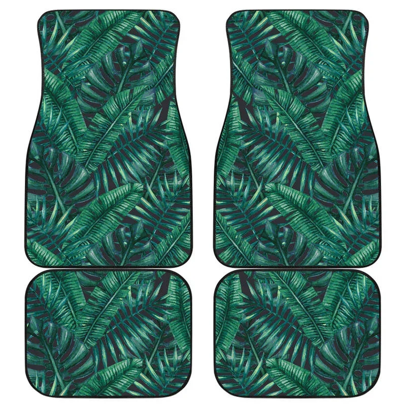 Watercolor Tropical Leaf Pattern Print Front and Back Car Floor Mats Heavy Carpet Front and Rear Full Set 4PCs Pack