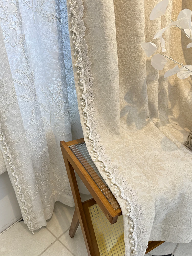 Luxury French Cream Lily of the Valley Chenille Blackout curtains for Living Room Bedroom American Light Luxury Custom Drapes