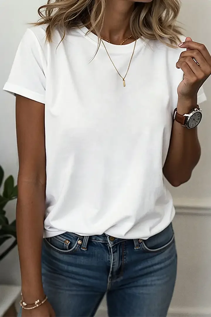 Modisches Damen-T-Shirt-Set in Unifarben mit Kurzen Ärmeln, 3-teilig – Detail 10