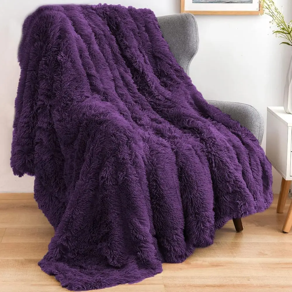 

uzzy aux ur Throw Blanket Twin Size ple Super Sot Cozy Plush uzzy Shaggy Blanket or Couch Soa Bed (ple, Twin(60"x80"))