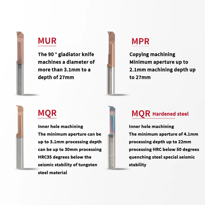 MUR MPR MQR Small Bore Boring Tool Carbide Micro Diameter Internal Copying boring Tool Tungsten steel alloy shockproof tool bar