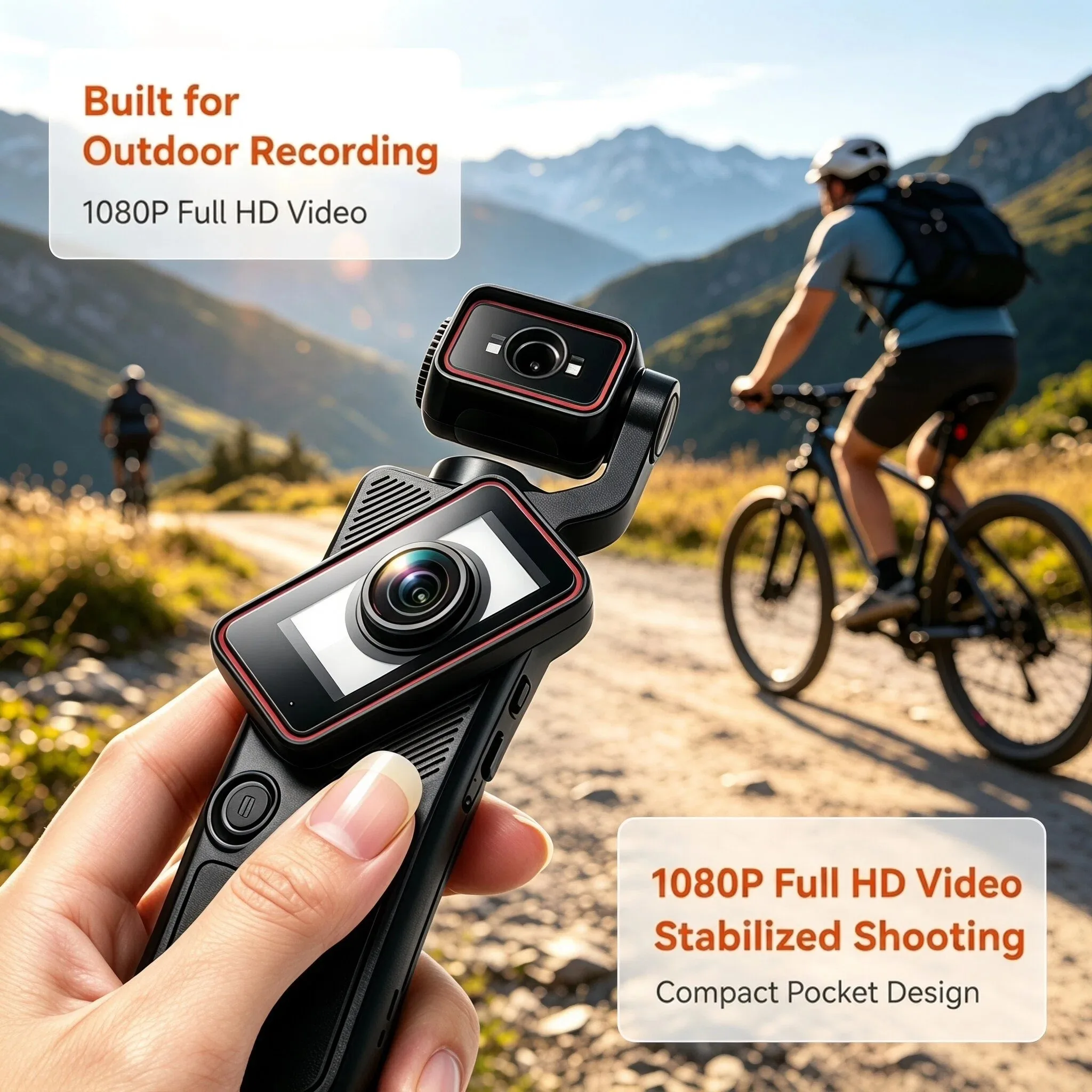 Mini Pocket Action Camera 1080P HD Handheld Gimbal 180° Rotation Lens EIS Anti‑shake Video Cam for Outdoor Cycling Vlog Shooting