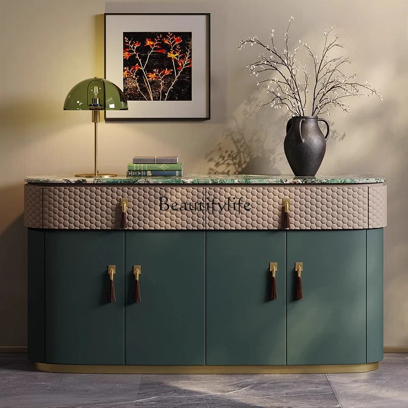 

03 Italian postmodern mansion marble TV cabinet restaurant senior storage entrance shoe cabinet