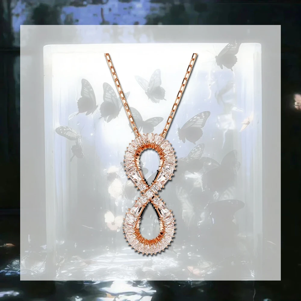 

New hot selling infinite pattern rose gold inlaid diamond necklace, high-quality women's jewelry small ornament