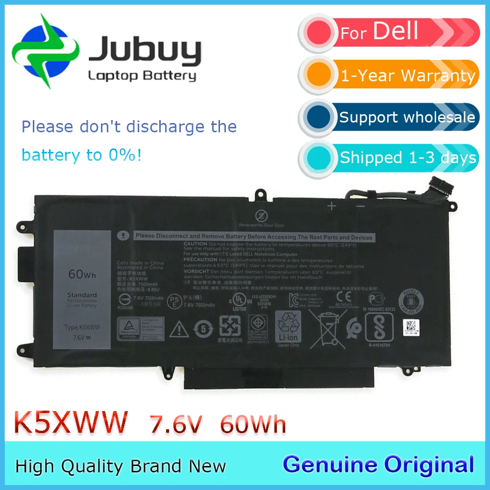 K5XWW 7.6V 60Wh Original Laptop Battery for Dell Latitude 7389 7390 L3180 5285 5289 2 in 1 71TG4