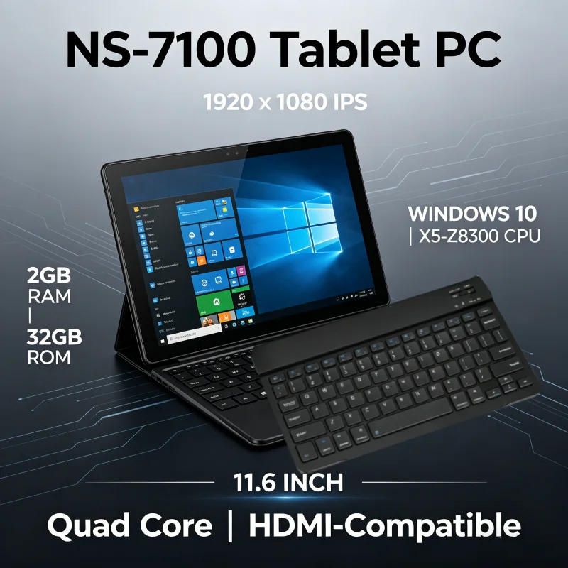 Tablet PC 11.6 INCH Q1 NS-7100 WINDOWS 10 2GB DDR RAM 32GB ROM WIFI 1920 X 1080 IPS Screen HDMI-Compatible Quad Core USB WIFI