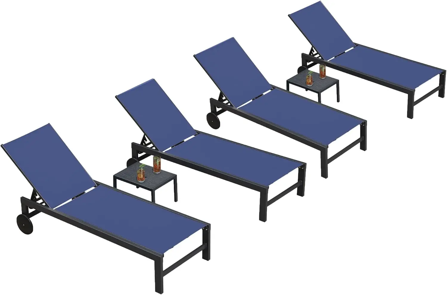 

Outdoor Chaise Lounge with Wheels for Outside 2 Pieces Aluminum Patio Lounge Chair with 5 Adjustable Position Navy Blue