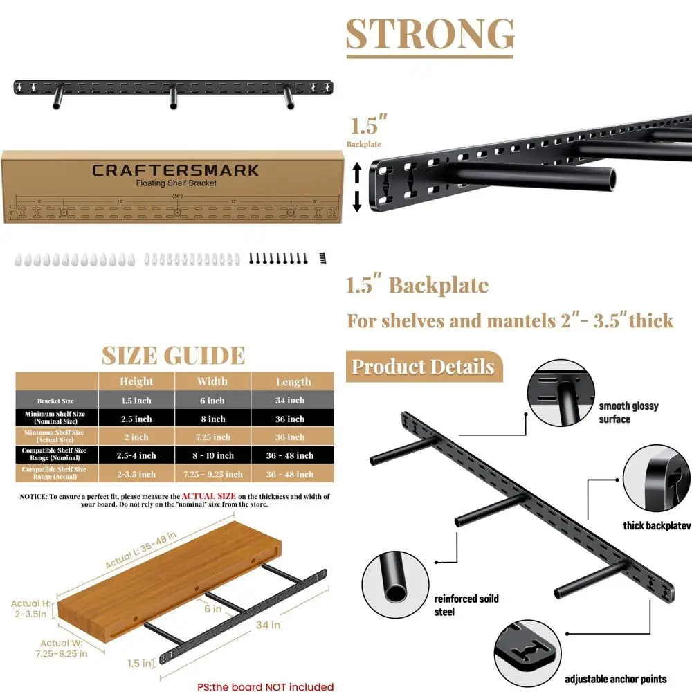 

Heavy Duty Wall Mount Floating Shelf Brackets - Invisible Support for Heavy Shelves, Easy Installation, Durable Hidden Brackets