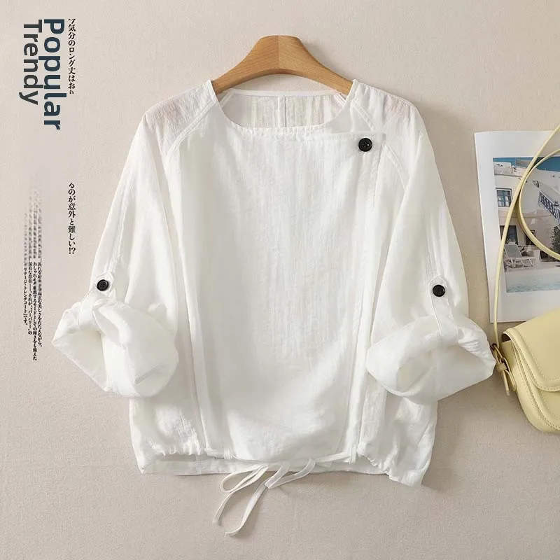 

Summer New Style Women's Casual Seven-Quarter Sleeve Shirt Sun Protection Loose Fit Fashionable Lightweight Comfortable