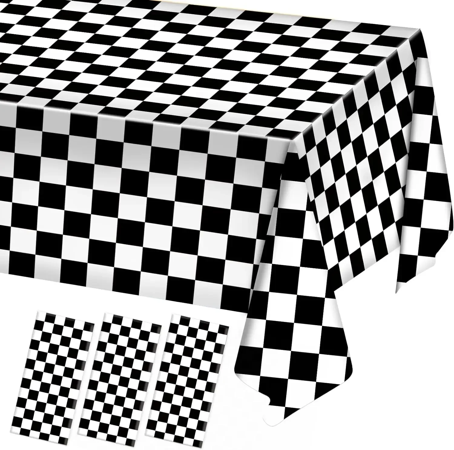 137*274cm Black and White Checkered Tablecloth Disposable Plastic Checkered Table Cover For Outdoor Picnic Race Car Party Decor