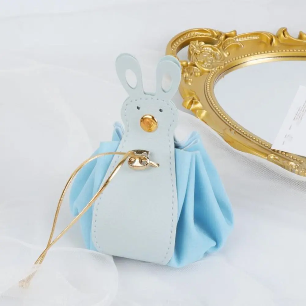 PU Leather Velvet Drawstring Bag Korean Style Storage Bag Cartoon Rabbit Ear Handbag Large Capacity New Year Festive Sugar Bag