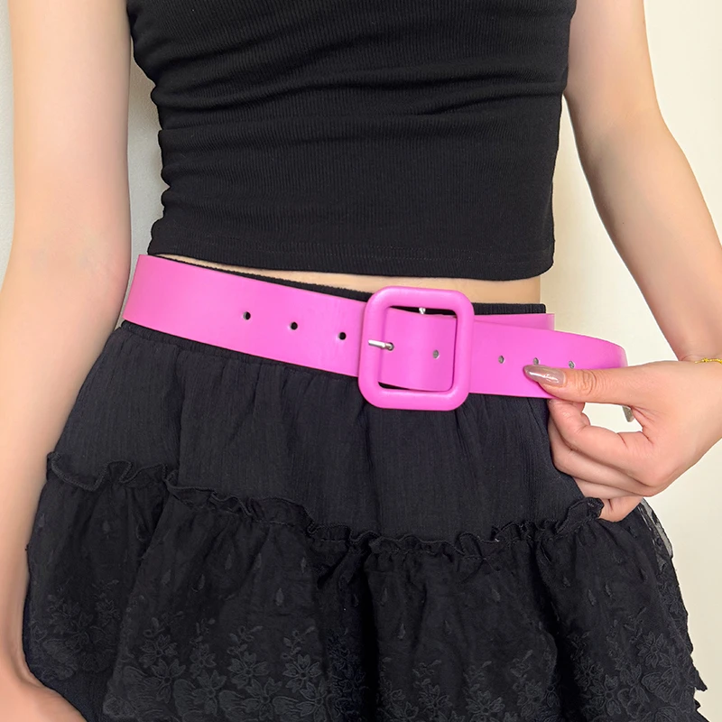 Y2k Pink Belt for Women 2024 New Square Buckle Belt Dopamine Spicy Girl Decoration with Skirt Versatile Trend