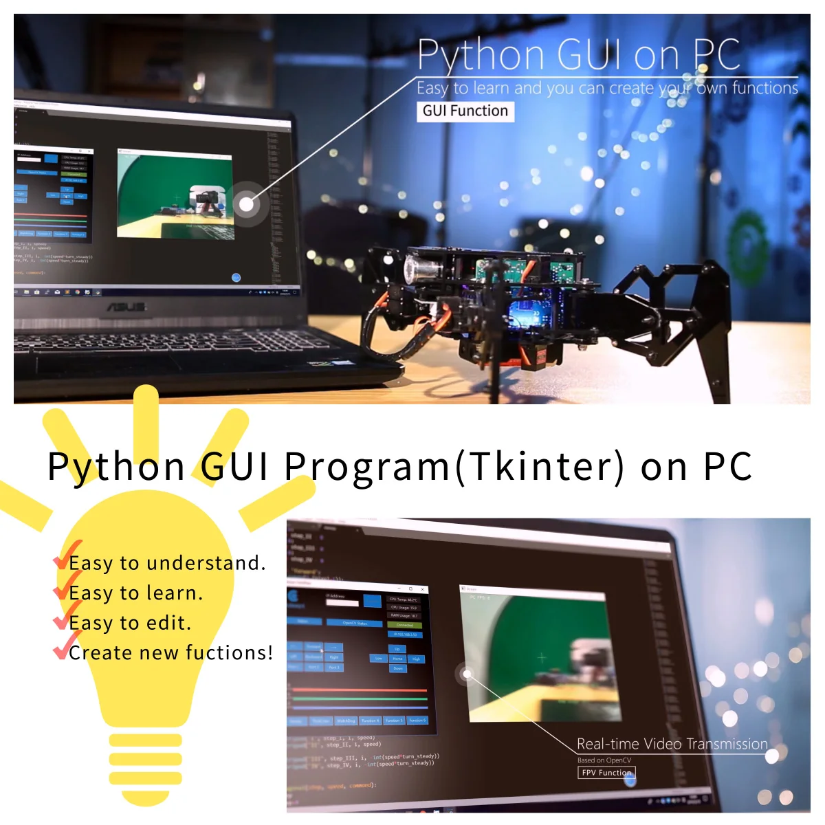 Kép 7: Adeept darkpaw bionic Négylábú Háromláb Gépember készlet számára Málna Pi (raspberry Pi Deszka Ne included)