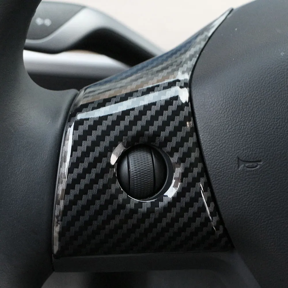 Carbon Fiber Car Steering Wheel Buttons Panel Sticker Trim Cover for Tesla Model 3 2016-2022 Model Y 2019-2022 Accessories