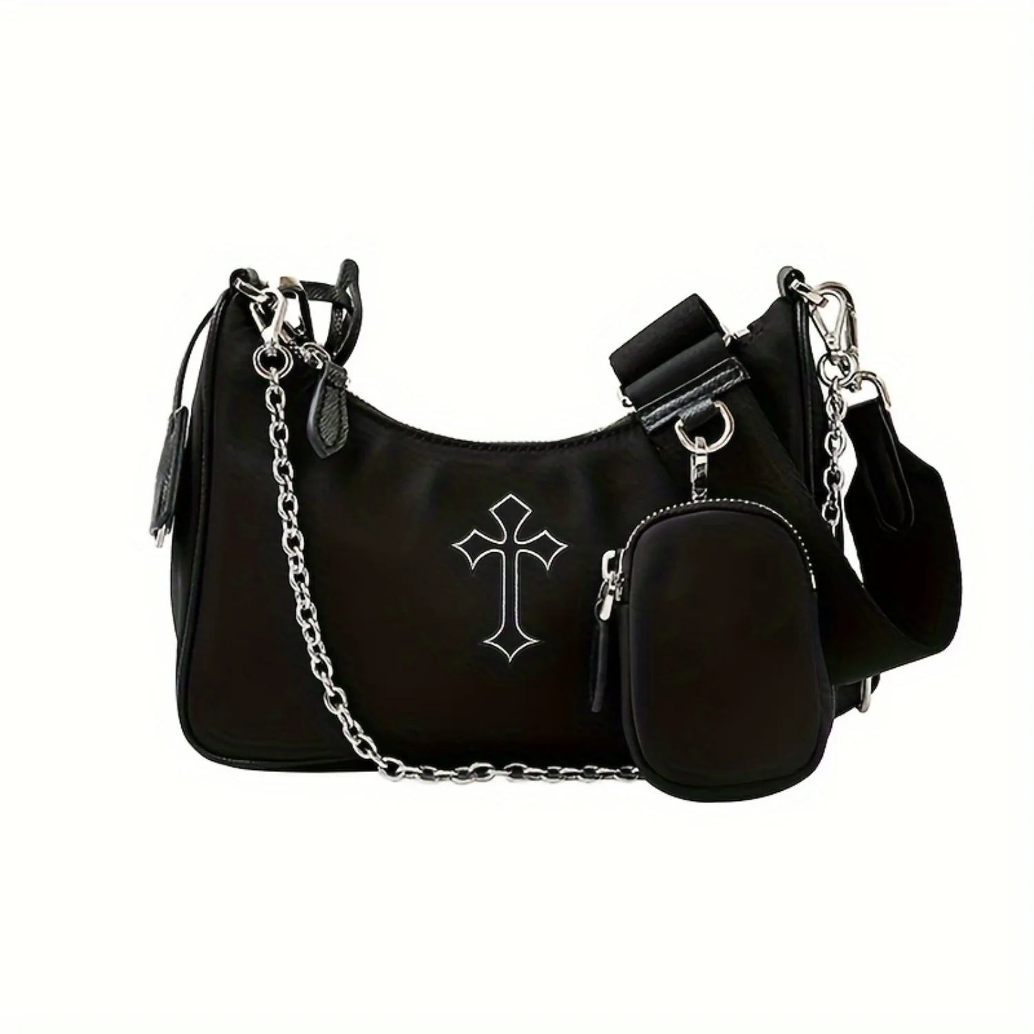 

Vintage Embroidered Cross Shoulder Bag Chain Strap Punk Style Crossbody Handbag