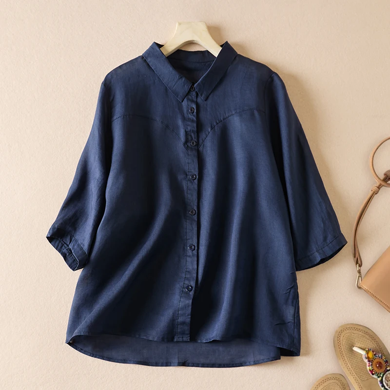 

Cotton Linen Shirt Women's Summer Autumn 2023 New Shirt Casual Loose Ramie Tops Blouse Camisas De Mujer