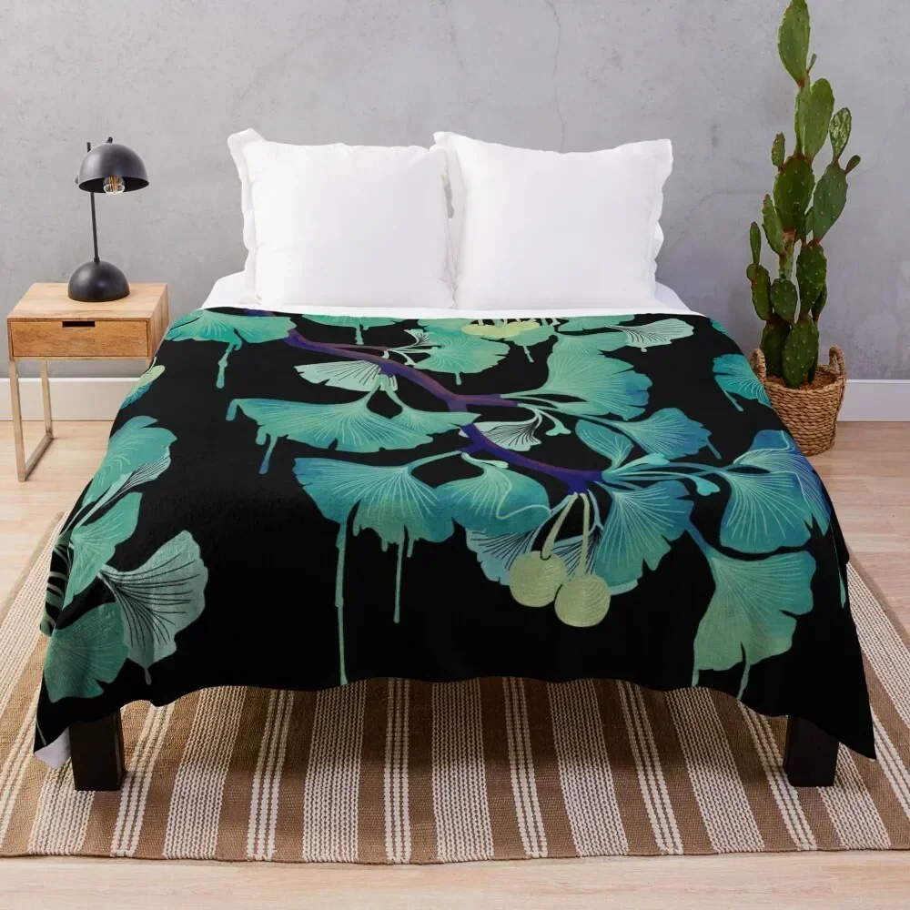 

O Ginkgo (on Black) Throw Blanket Long Lasting Soft Plush Blanket for Daily Use