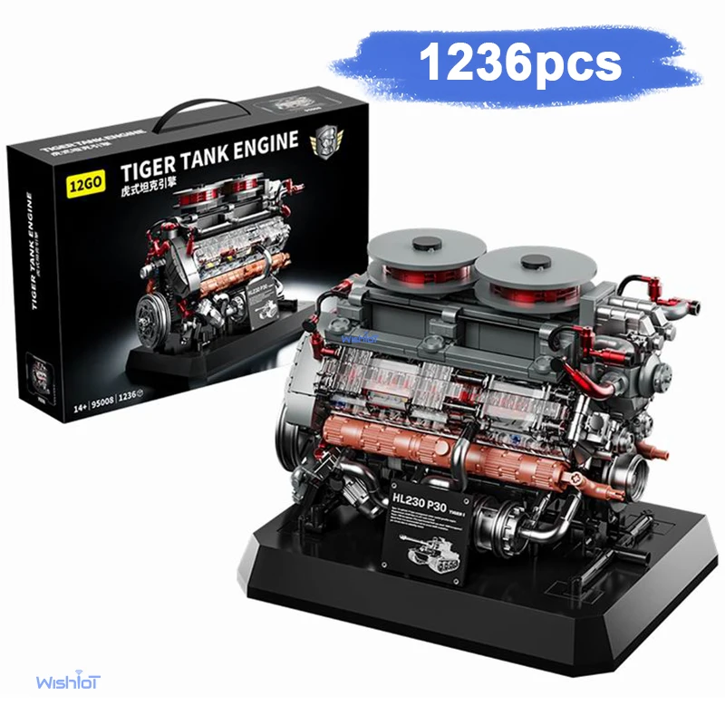 

Tiger Tank Engine Simulation Bricks Model 1236Pcs Drive Building Blocks WWII Military Technical Toy for Kid Boy Adult XMas Gifts