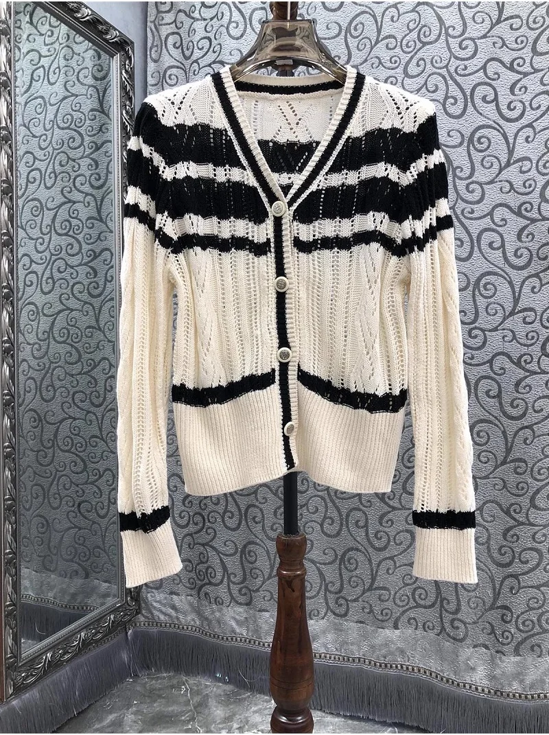 

High Quality New Cardigan Coats 2024 Autumn Winter Knitwear Ladies Crochet Knitting Long Sleeve Black Apricot Cardigan Outwear