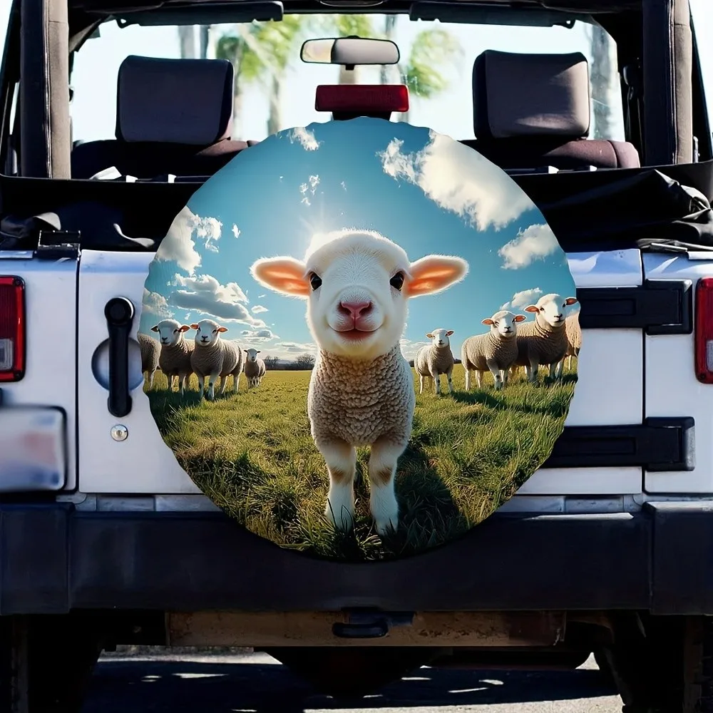 Cute Sheep Pattern Tire Cover Durable Polyester Outdoor SUV Trailer Spare Wheel Protector