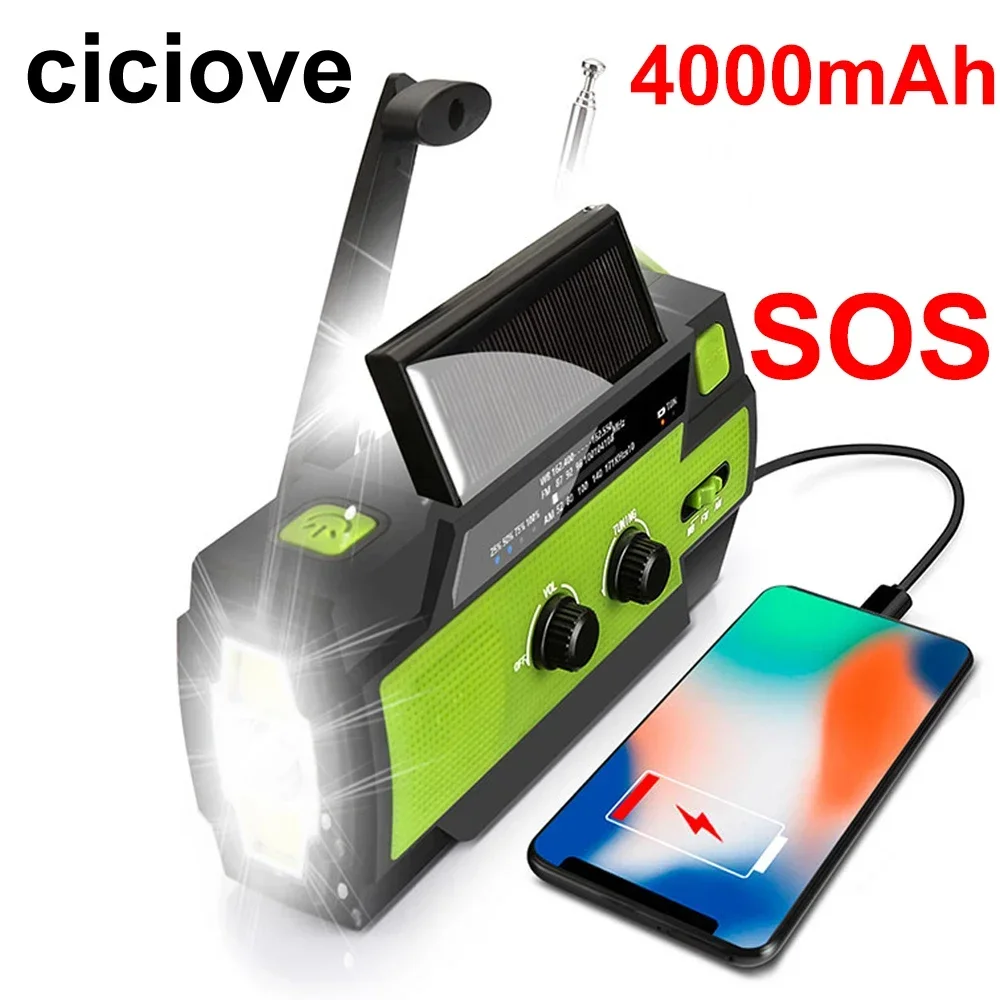 

Emergency SOS Radio Solar Radio Crank Hand Crank Power Generation 4000 mAh WB FM AM LED Reading Light FM Radios Outdoor Portable