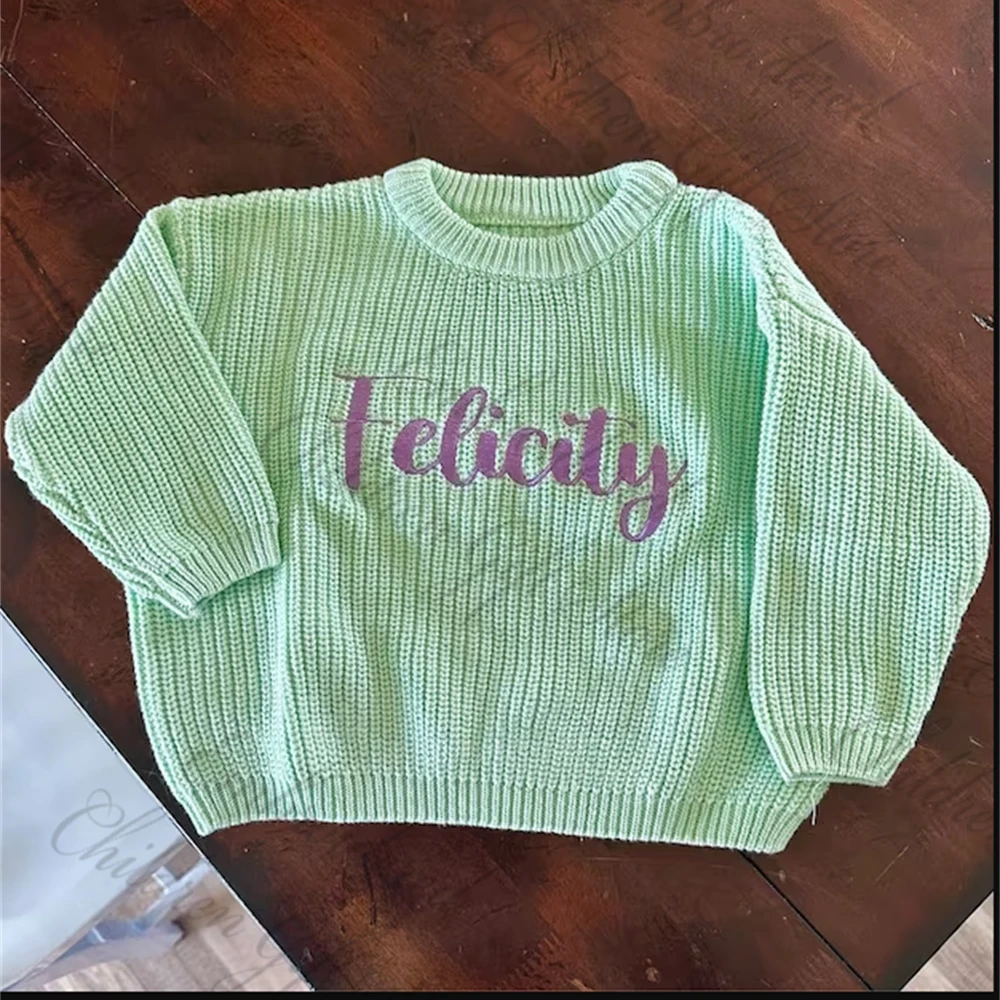 New Baby Sweater Custom Name Newborn Birth Gift Oversized Baby Sweater Embroidered Name Solid Color Soft Unisex Toddler Sweater