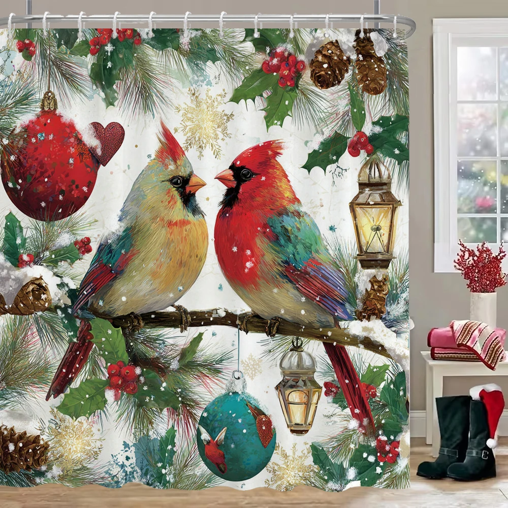 

Merry Christmas Shower Curtain, Bathroom Christmas bells, snowflakes Shower Curtain, home decor Christmas Curtain with Hooks