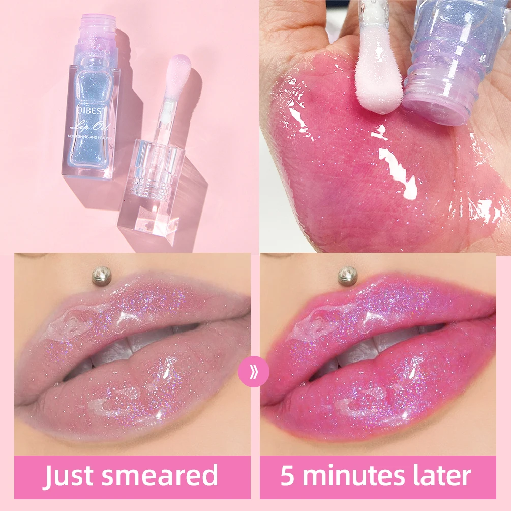 QIBEST Lip Oil Magic Warm Color Changing Lipstick Balm Lip Glaze Transparent Moisturizing Lipgloss Shiny Glitter Lips Cosmetics