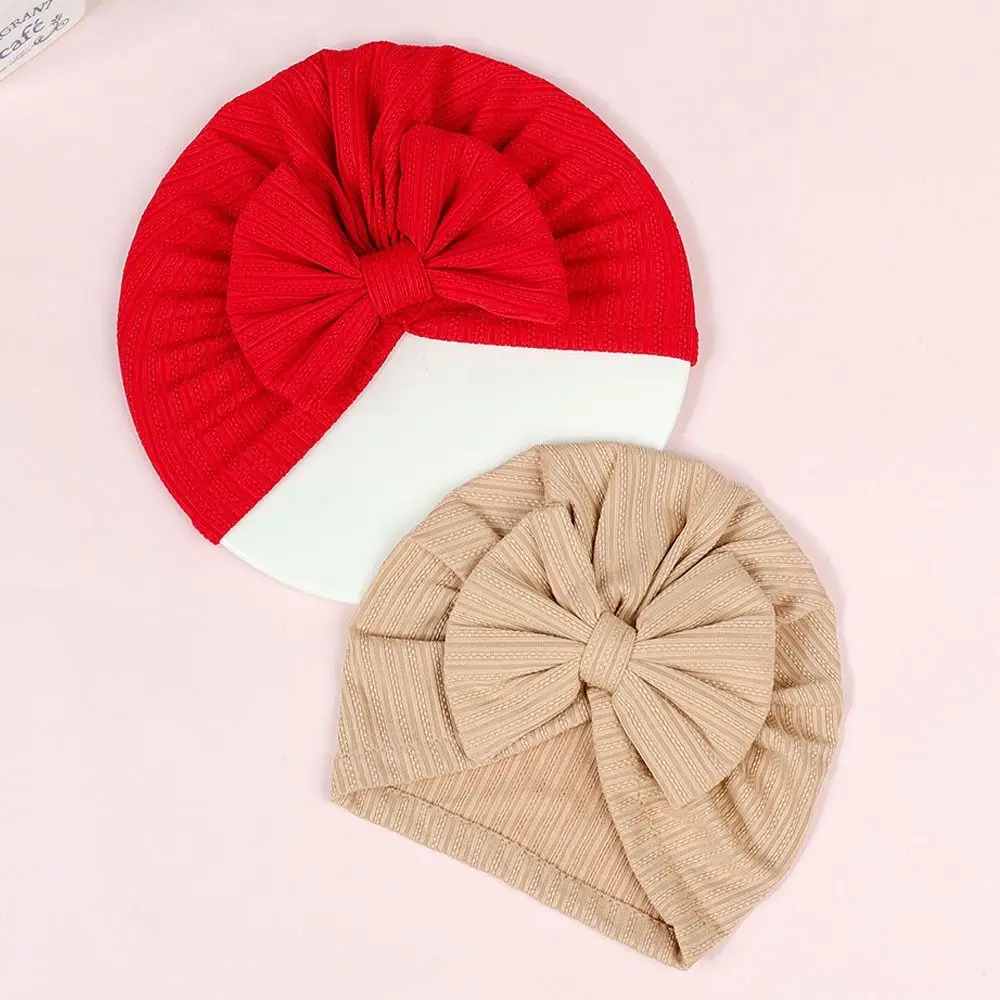 Cute Cotton Polyester Headband Soft Solid Color Big Bow Hats Breathable Infant Headwear Baby Girls Boys