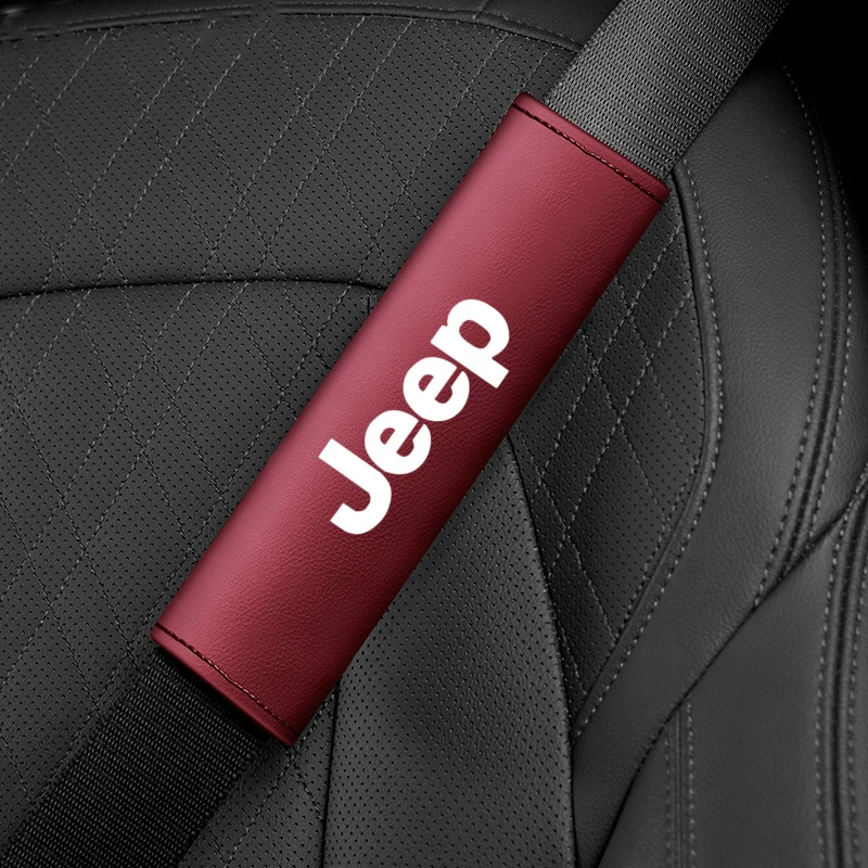 2pcs Leather Seat Belt Covers Car Accessories Car Shoulder Pad Seat Belt For Jeep Renegade Wrangler JL Gladiator Grand Compass