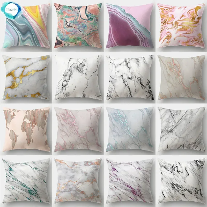 

Rainbow Marble Cushion Cover Nordic Abstract Geometric Pillowcase Simple Print Picture Sofa Home Decoration Pillowslip 45x45cm