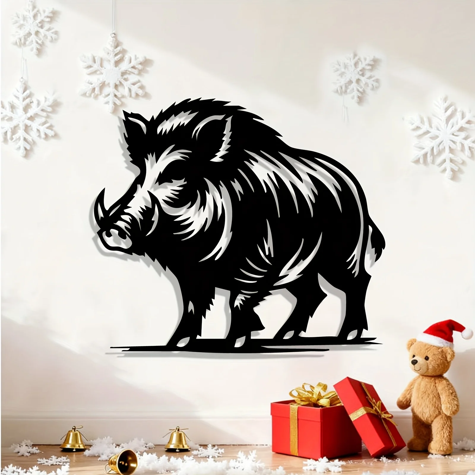 Wild Boar Metal Wall Art, 2D Flat Laser‑Cut Iron Silhouette, Rust‑Resistant Powder‑Coated Wall Sculpture, Wildlife Decor